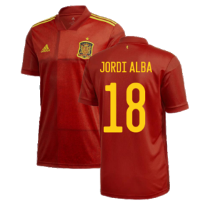 2020-2021 Spain Home Adidas Football Shirt (JORDI ALBA 18)