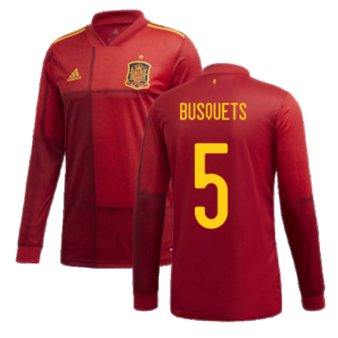 2020-2021 Spain Home Adidas Long Sleeve Shirt (BUSQUETS 5)