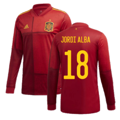 2020-2021 Spain Home Adidas Long Sleeve Shirt (JORDI ALBA 18)