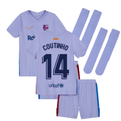 2021-2022 Barcelona Away Mini Kit (Kids) (COUTINHO 14)