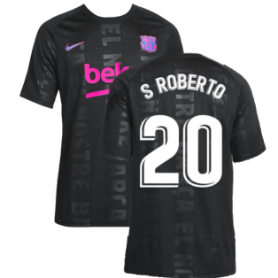 2021-2022 Barcelona CL Pre-Match Training Shirt (Black) - Kids (S ROBERTO 20)