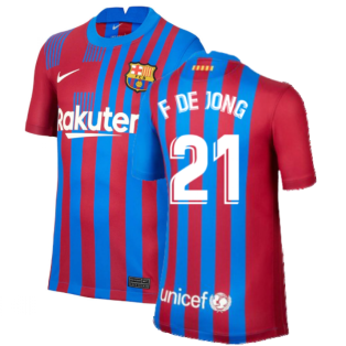 2021-2022 Barcelona Home Shirt (Kids) (F DE JONG 21)