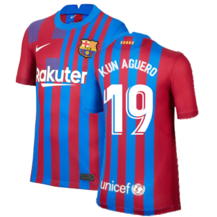 2021-2022 Barcelona Home Shirt (Kids) (KUN AGUERO 19)