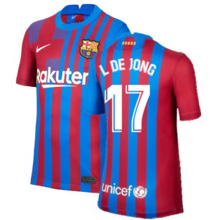 2021-2022 Barcelona Home Shirt (Kids) (L DE JONG 17)