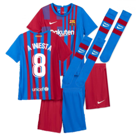 2021-2022 Barcelona Little Boys Home Kit (A INIESTA 8)