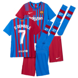 2021-2022 Barcelona Little Boys Home Kit (O DEMBELE 7)