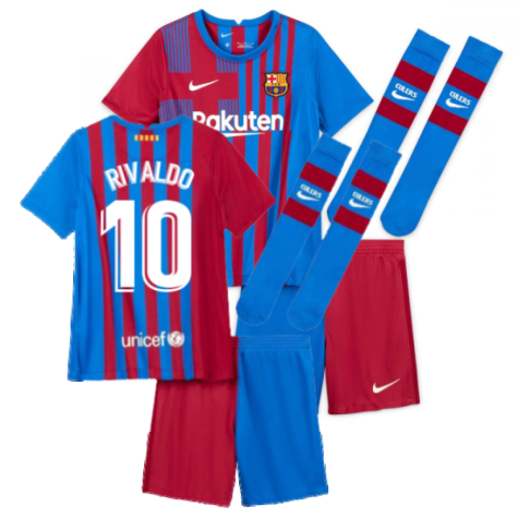 2021-2022 Barcelona Little Boys Home Kit (RIVALDO 10)
