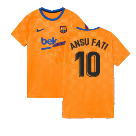 2021-2022 Barcelona Pre-Match Jersey (Orange) (ANSU FATI 10)