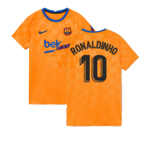 2021-2022 Barcelona Pre-Match Jersey (Orange) (RONALDINHO 10)
