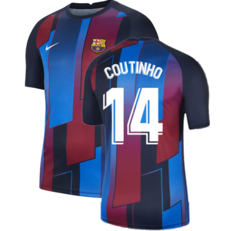 2021-2022 Barcelona Pre-Match Training Shirt (Blue) - Kids (COUTINHO 14)