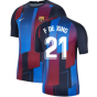 2021-2022 Barcelona Pre-Match Training Shirt (Blue) - Kids (F DE JONG 21)