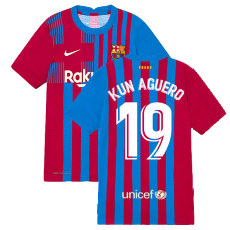2021-2022 Barcelona Vapor Match Home Shirt (Kids) (KUN AGUERO 19)