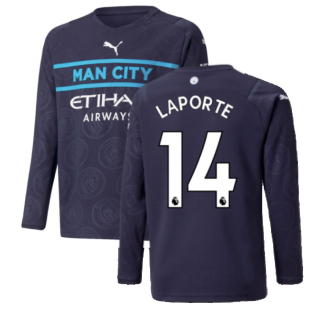 2021-2022 Man City Long Sleeve 3rd Shirt (Kids) (LAPORTE 14)