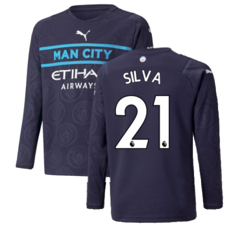 2021-2022 Man City Long Sleeve 3rd Shirt (Kids) (SILVA 21)