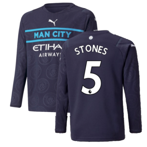 2021-2022 Man City Long Sleeve 3rd Shirt (Kids) (STONES 5)