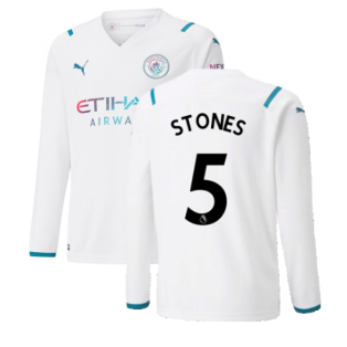 2021-2022 Man City Long Sleeve Away Shirt (Kids) (STONES 5)