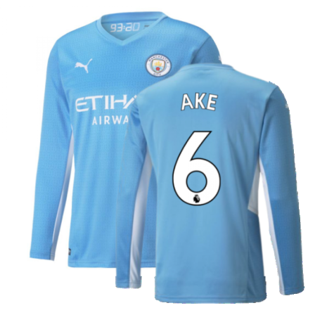 2021-2022 Man City Long Sleeve Home Shirt (AKE 6)