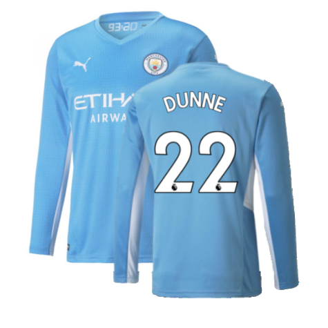 2021-2022 Man City Long Sleeve Home Shirt (DUNNE 22)