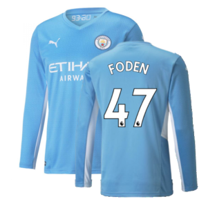2021-2022 Man City Long Sleeve Home Shirt (FODEN 47)