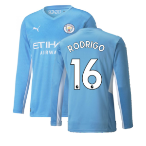 2021-2022 Man City Long Sleeve Home Shirt (RODRIGO 16)