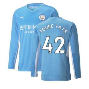 2021-2022 Man City Long Sleeve Home Shirt (TOURE YAYA 42)