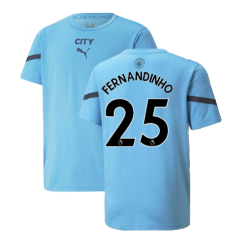 2021-2022 Man City Pre Match Jersey (Light Blue) (FERNANDINHO 25)