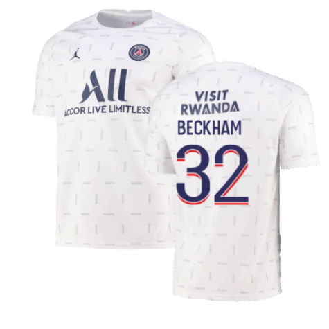 2021-2022 PSG Pre-Match Training Jersey (White) (BECKHAM 32)