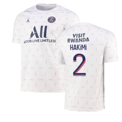 2021-2022 PSG Pre-Match Training Jersey (White) (HAKIMI 2)