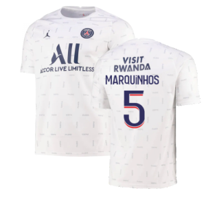 2021-2022 PSG Pre-Match Training Jersey (White) (MARQUINHOS 5)