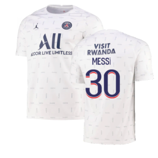 2021-2022 PSG Pre-Match Training Jersey (White) (MESSI 30)
