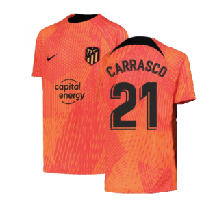 2022-2023 Atletico Madrid Pre-Match Shirt (Laser Crimson) - Kids (CARRASCO 21)