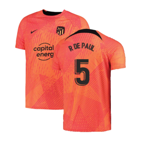 2022-2023 Atletico Madrid Pre-Match Training Shirt (Laser Crimson) (R DE PAUL 5)