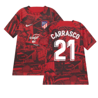 2022-2023 Atletico Madrid Pre-Match Training Shirt (Red) - Kids (CARRASCO 21)