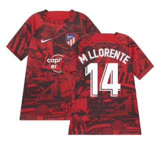 2022-2023 Atletico Madrid Pre-Match Training Shirt (Red) - Kids (M LLORENTE 14)