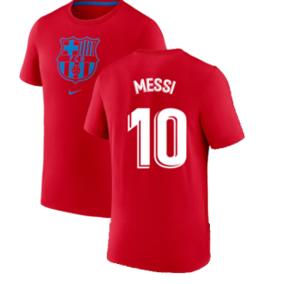 2022-2023 Barcelona Evergreen Crest Tee (Red) (MESSI 10)