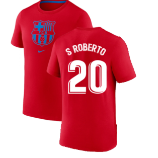 2022-2023 Barcelona Evergreen Crest Tee (Red) (S ROBERTO 20)
