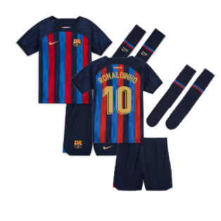 2022-2023 Barcelona Little Boys Home Kit (No Sponsor) (RONALDINHO 10)