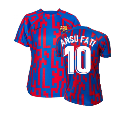 2022-2023 Barcelona Pre-Match Training Shirt (Blue) - Ladies (ANSU FATI 10)  2022-2023 Barcelona Pre-Match Training Shirt (Blue) - Ladies (ANSU FATI 10)