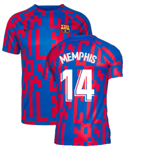 2022-2023 Barcelona Pre-Match Training Shirt (Blue) (MEMPHIS 14)  2022-2023 Barcelona Pre-Match Training Shirt (Blue) (MEMPHIS 14)