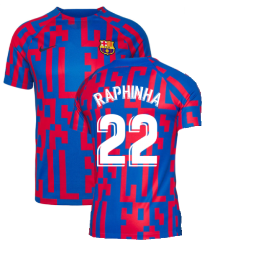 2022-2023 Barcelona Pre-Match Training Shirt (Blue) (RAPHINHA 22)  2022-2023 Barcelona Pre-Match Training Shirt (Blue) (RAPHINHA 22)