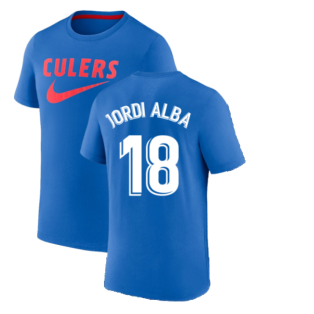 2022-2023 Barcelona Swoosh Club Tee (Blue) (JORDI ALBA 18)