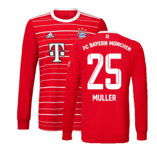 2022-2023 Bayern Munich Long Sleeve Home Shirt (Kids) (MULLER 25)