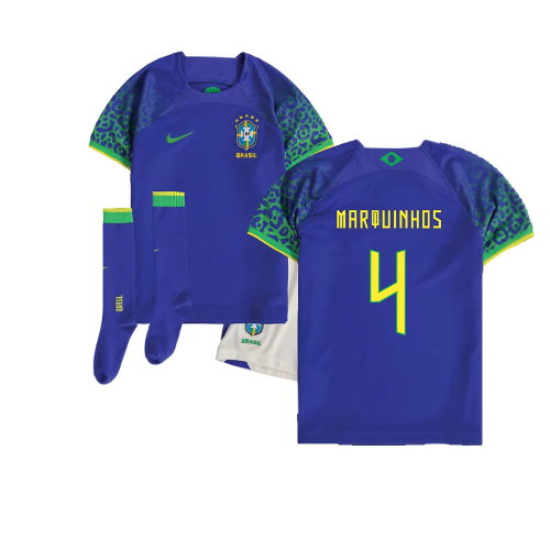 2022-2023 Brazil Away Little Boys Mini Kit (Marquinhos 4) 2022-2023 Brazil Away Little Boys Mini Kit (Marquinhos 4)