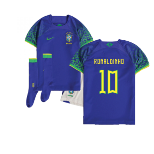 2022-2023 Brazil Away Little Boys Mini Kit (Ronaldinho 10)