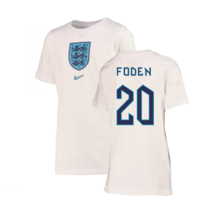 2022-2023 England Crest Tee (White) - Kids (Foden 20)
