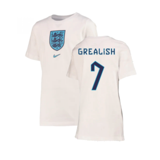 2022-2023 England Crest Tee (White) - Kids (Grealish 7)