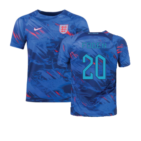 2022-2023 England Pre-Match Training Shirt (Blue) (Foden 20)