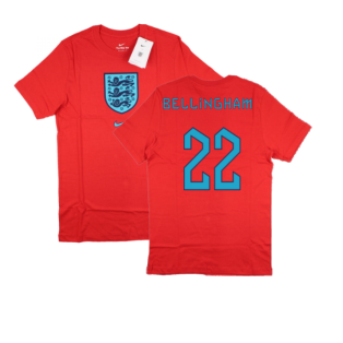 2022-2023 England World Cup Crest Tee (Red) - Kids (Bellingham 22)