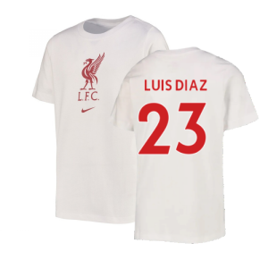 2022-2023 Liverpool Crest Tee (White) - Kids (LUIS DIAZ 23)