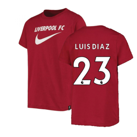 2022-2023 Liverpool Swoosh Tee (Red) - Kids (LUIS DIAZ 23)